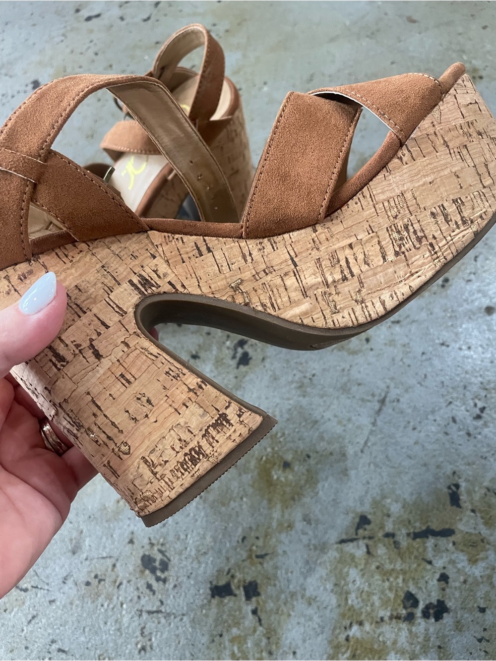 Sugar Women’s Lydia Platform Sandals with Brown Suede Straps and Cork Heels Sz 7 - Picture 6 of 15